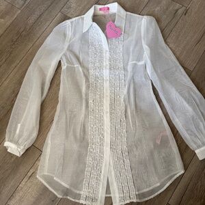 NWT Sugar Thrillz sheer tuxedo button down shirt